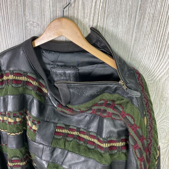 Vintage Ledge New York Milano Leather Knit Pullover Bomber Jacket Size XXL Green - Picture 6 of 12